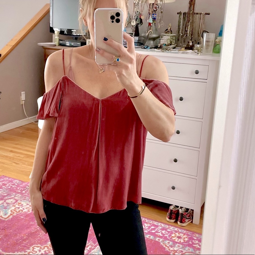 Joie Off The Shoulder Velvet Blouse